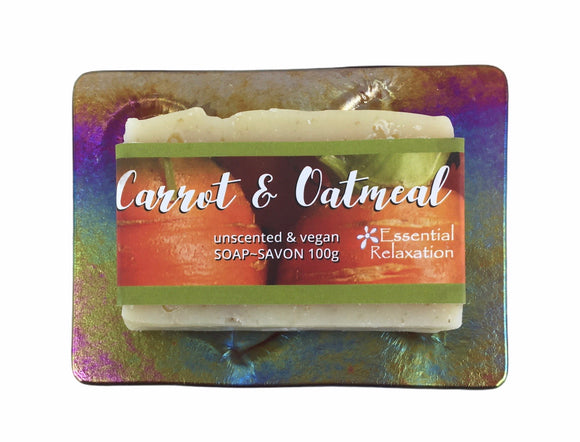 Glass Soap Tray 'happy dragonfly' with Earth-Friendly Soap 'carrot & oatmeal' Gift Set - Essential Relaxation