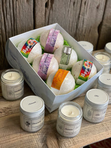 Bath Bomb 6pk + Free Candle - Essential Relaxation