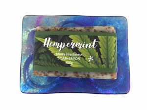 Glass Soap Tray 'bigger bubbles' with Earth-Friendly Soap 'hempermint' Gift Set - Essential Relaxation