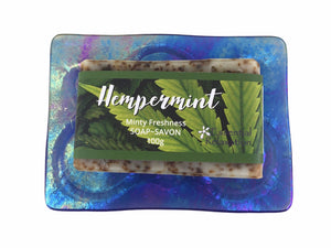 Glass Soap Tray 'bigger bubbles' with Earth-Friendly Soap 'hempermint' Gift Set - Essential Relaxation