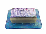 Glass Soap Tray 'tiny bubbles blue' with Earth-Friendly Soap 'lavender' Gift Set - Essential Relaxation